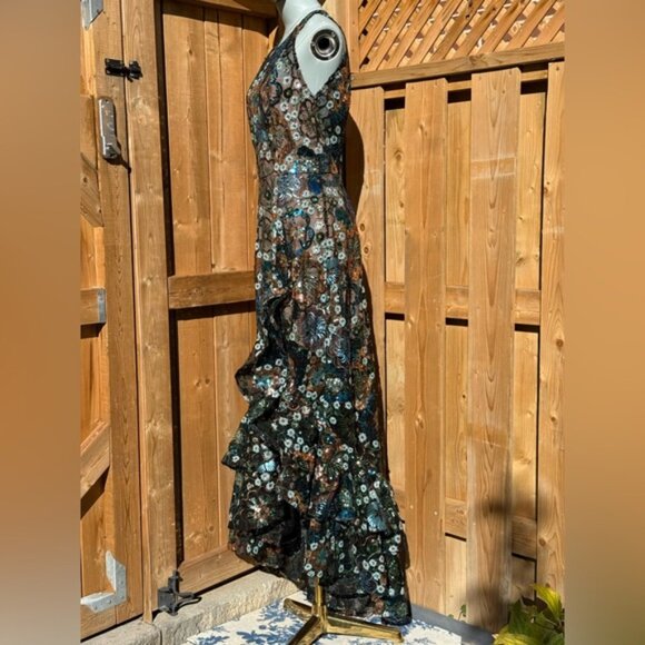 🆕 BRONX & BANCO🧿 NWOT Sicilia Blue Sequin Fluted Hem Maxi Dress Sz M US 6 - Picture 7 of 16